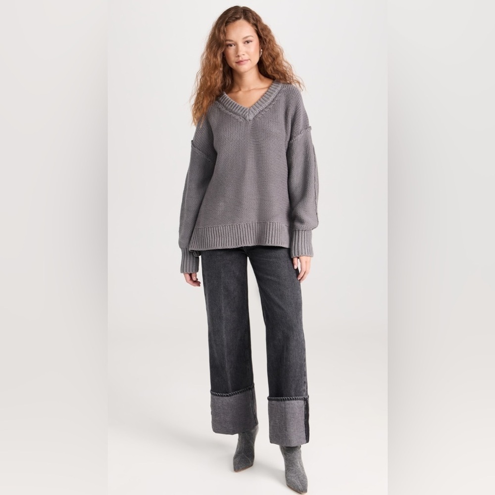 Free People Alli V Neck Knit Sweater Grey XS Oversized - Picture 4 of 9